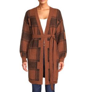Time And Tru XL Brown Cinnamon Spice Plaid Cardigan super-soft blended yarn